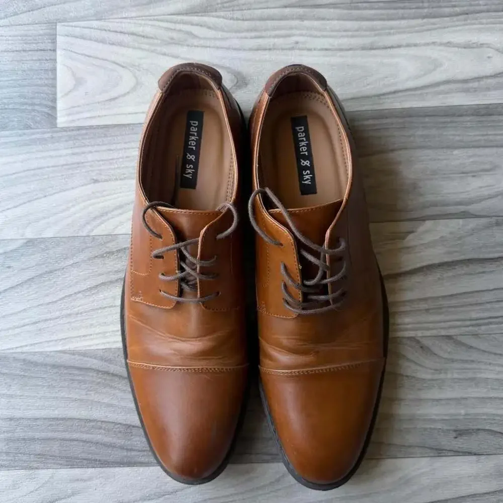 Parker & Sky Tan Leather Cap Toe Oxford Dress Shoes Men's 11